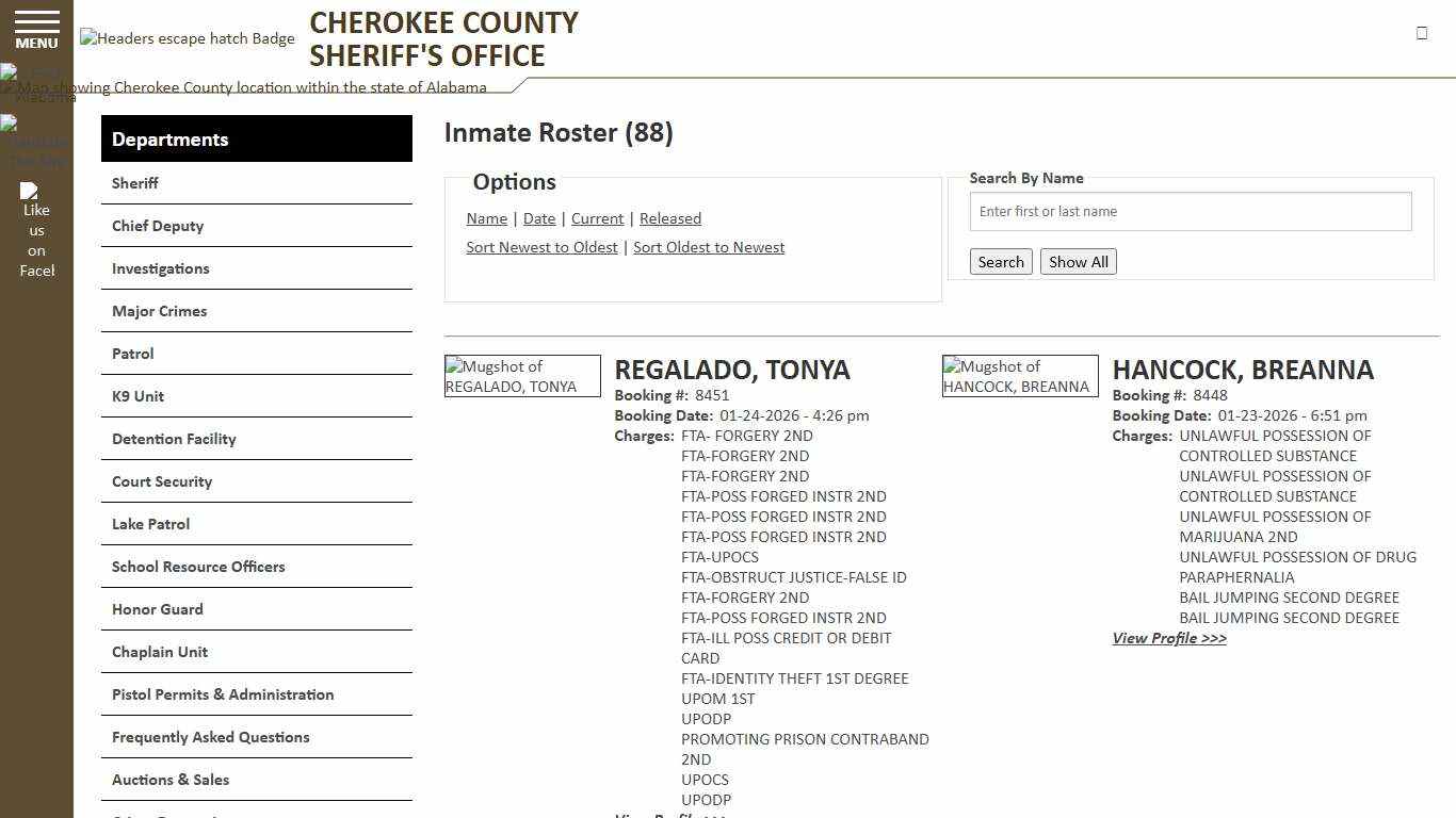 Inmate Roster - Page 0 Current Inmates Booking Date Descending - Cherokee County Sheriff AL